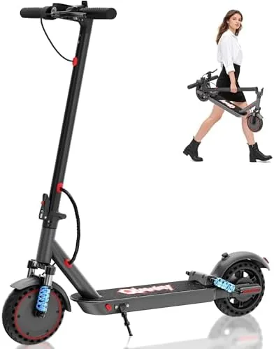 qlaway 85 electric scooter for adults with dual shock absorbers19mph 350w powerful motor15 miles long range foldableportable escooter suitable for daily commute short tripgray
